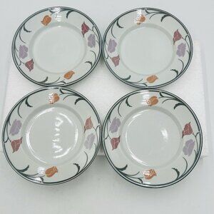 Dansk Tivoli Belles Fleurs 7” Side Small Plates Gray Tulips Pattern Set of 4